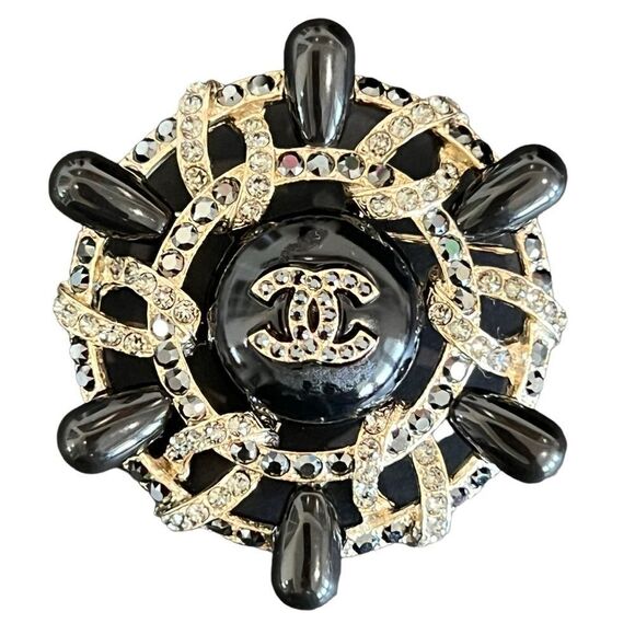 Chanel Strass Rhinestones And Black Beaded Brooch - Picture 1 of 7